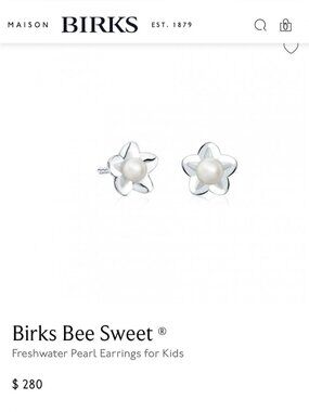 Birks Bee Sweet Kids Silver Flower Earrings with White Pearl - birthday occasion